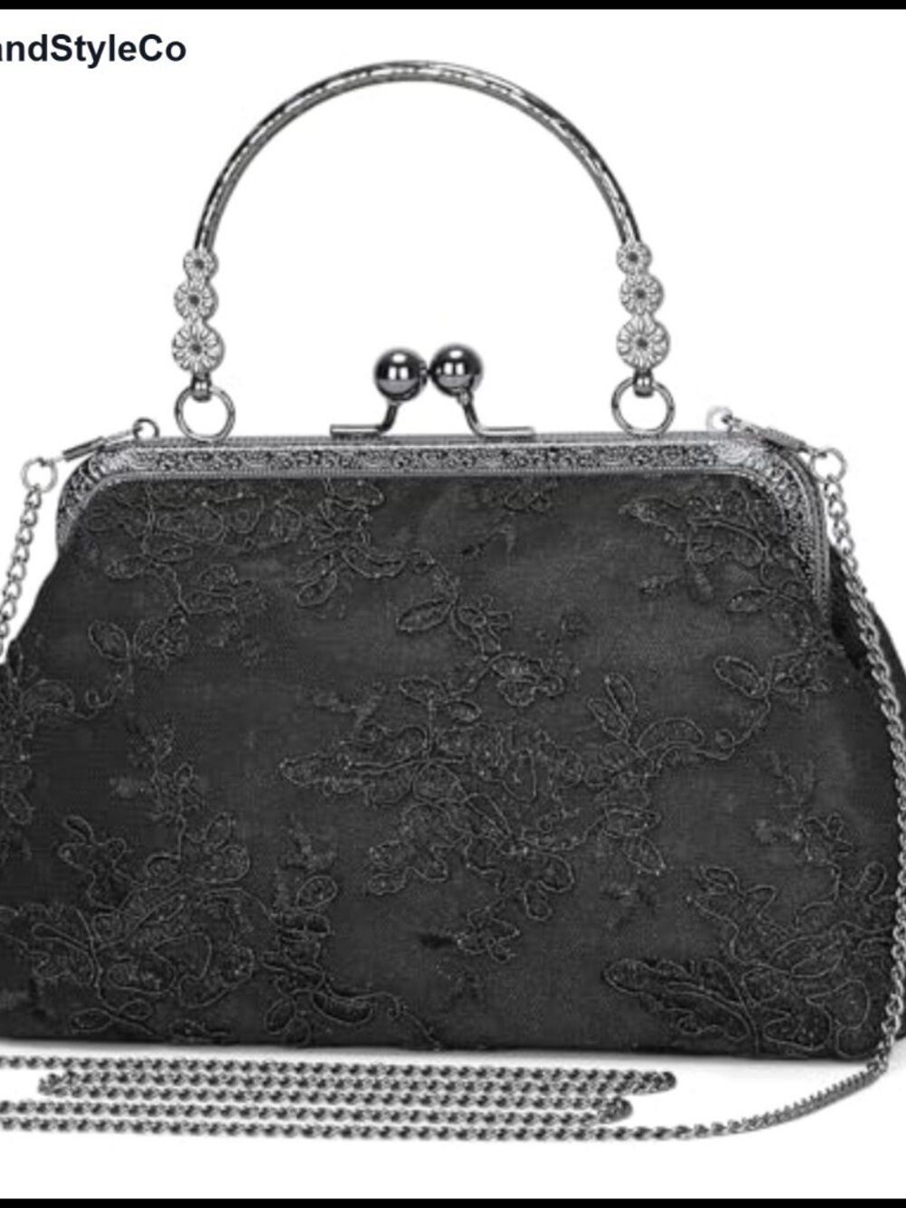 Lace Floral Clutch Evening Bag with Metal Handle Detachable Chain